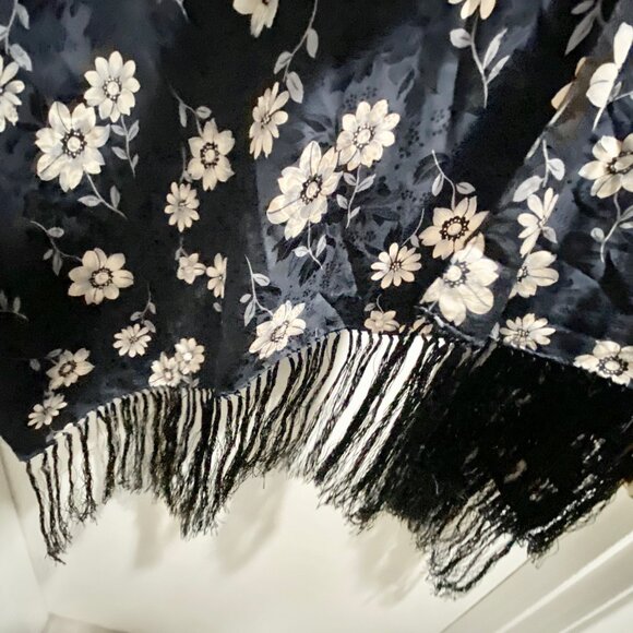 (8) Whimsigoth Goth Grunge Boho Emb. Floral Hand Roll Hem Silk Shawl Wrap Scarf - Picture 4 of 7